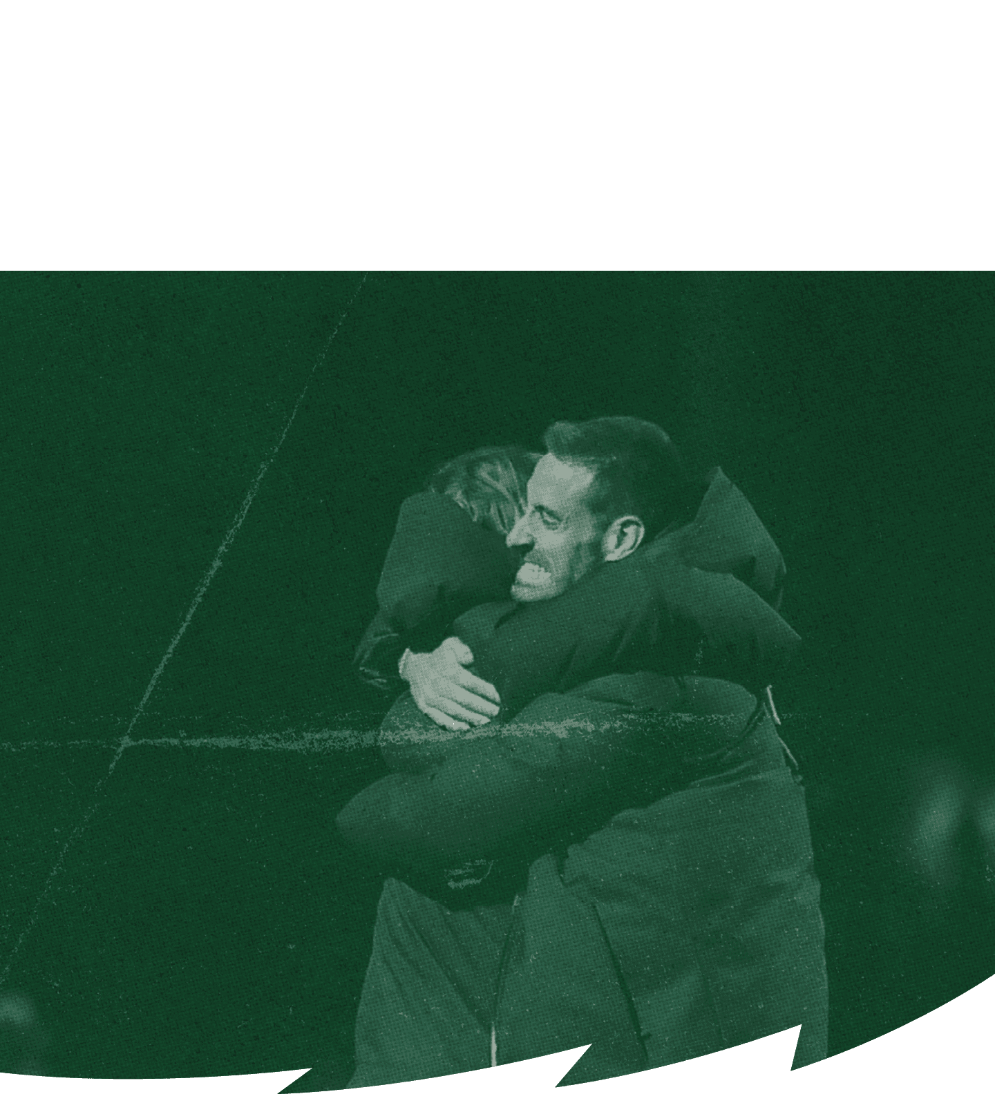 Two men hugging each other in a dark room. AI generated content