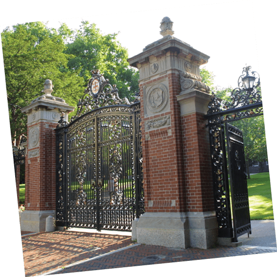 A large brick archway with a black gate and a white brick wall. AI generated content