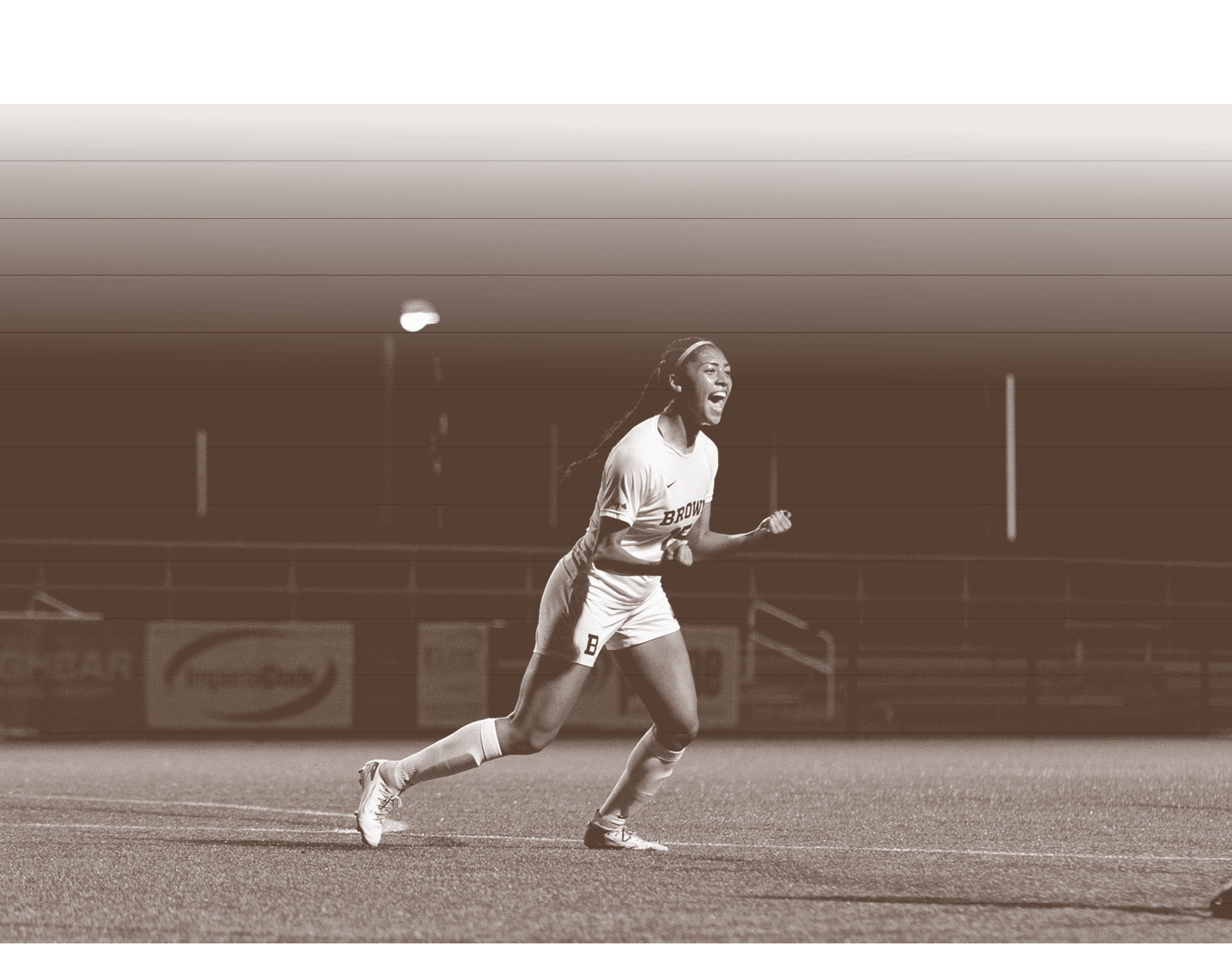 A woman is running on a field, wearing a white uniform. She is holding her hands up in the air, possibly celebrating a victory. AI generated content