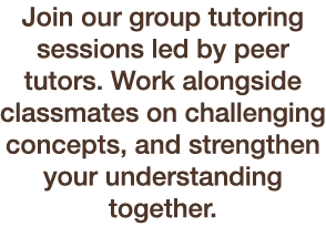 Join our group tutoring sessions led by peer tutors. Work alongside classmates on challenging concepts, and strengthe...