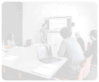 A group of people are sitting around a table, looking at a screen. AI generated content
