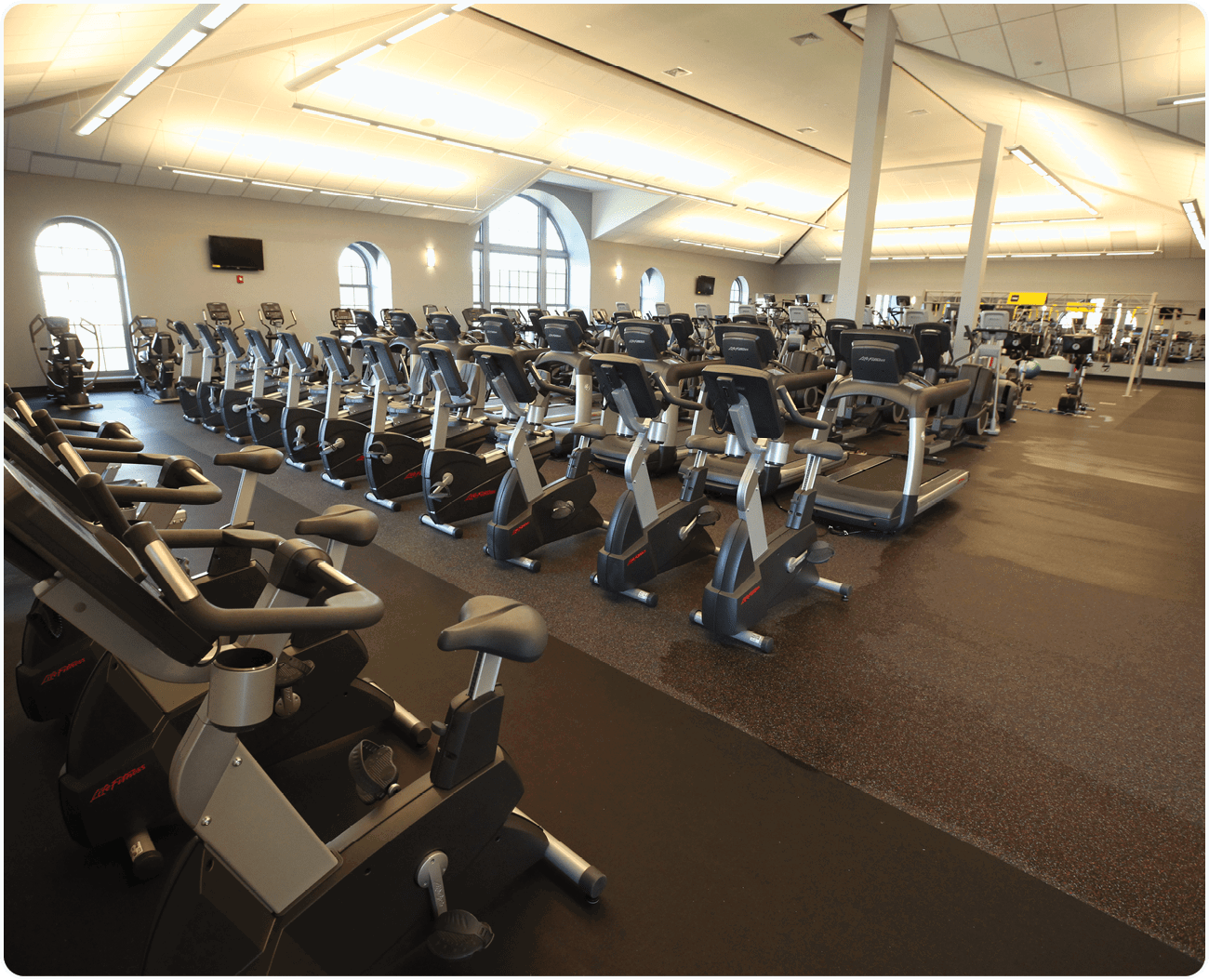 A gym with many exercise machines, including bikes and treadmills. AI generated content