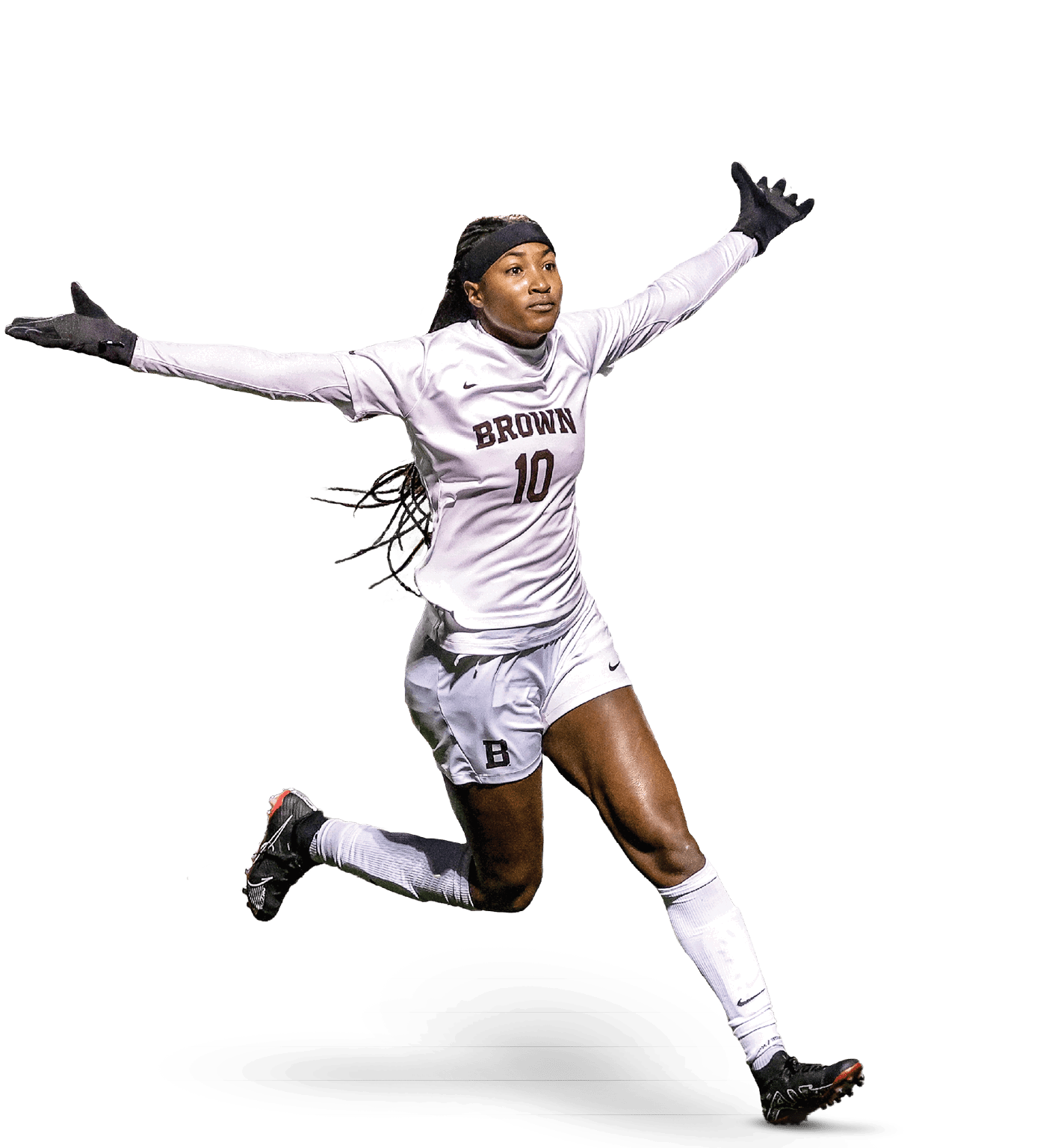 A soccer player in a white uniform with the number 10 on the back is running with his arms outstretched. AI generated content