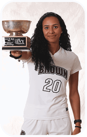 A woman in a white uniform holds a trophy. AI generated content