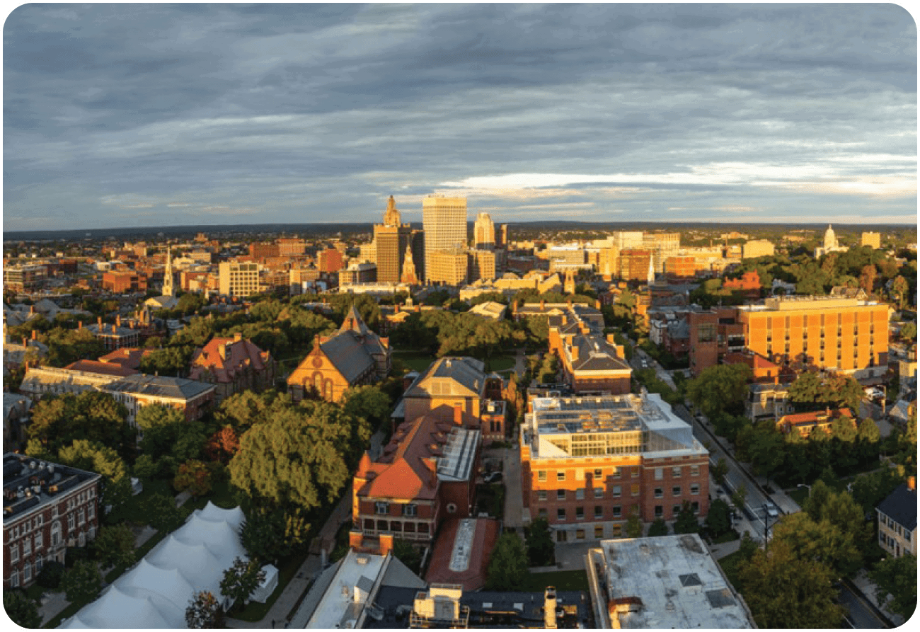 A cityscape with a large building in the background. AI generated content