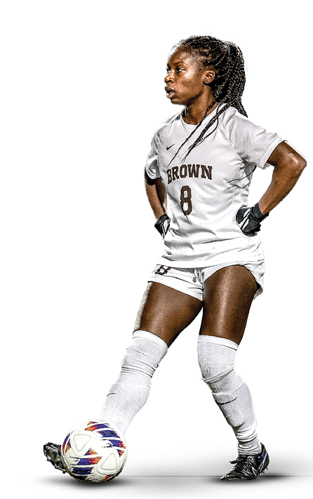 A woman in a white shirt and black shorts is walking with a soccer ball. AI generated content
