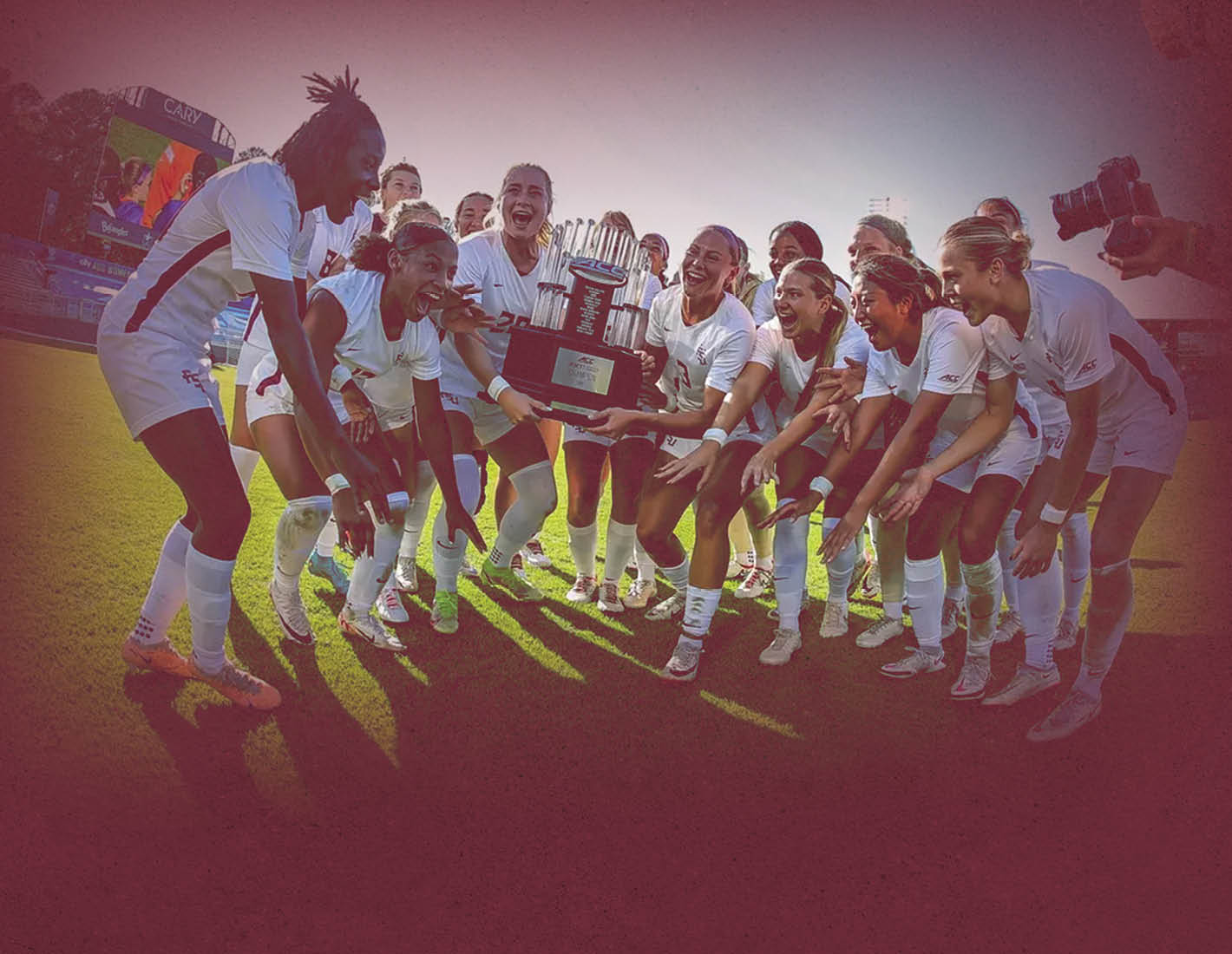 A group of women are holding a trophy together. AI generated content