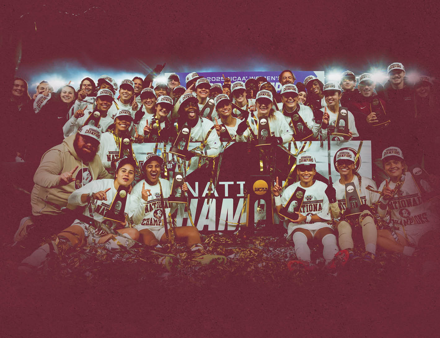 A group of people, including women, pose for a photo with trophies. AI generated content