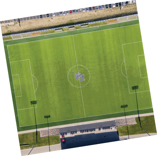 Aerial/Drone, Athletics, Facility, Fall, Morning, Season, Shot Type, Stermole Soccer Stadium, Time of Day