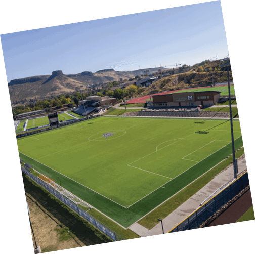 Aerial/Drone, Athletics, Campus, Facility, Fall, Geographic, Morning, Season, Shot Type, South Table Mountain, Stermole Soccer Stadium, Time of Day