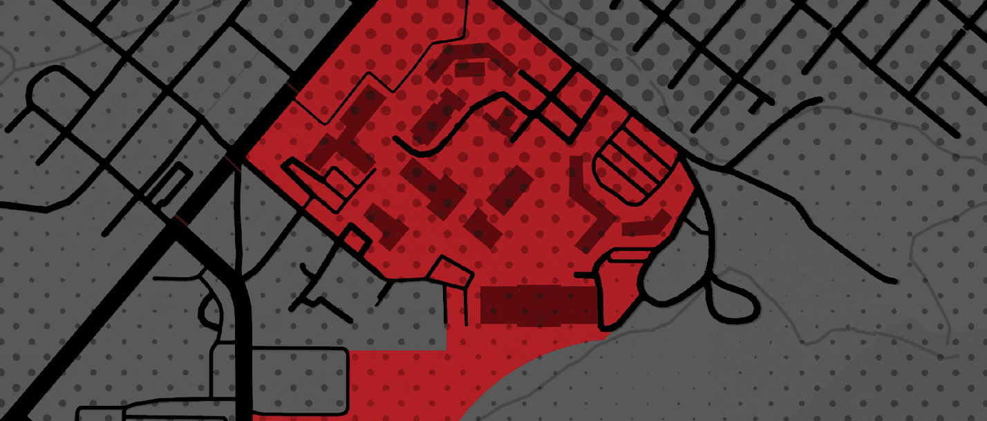 A map of a city with a red area labeled “danger zone." AI generated content