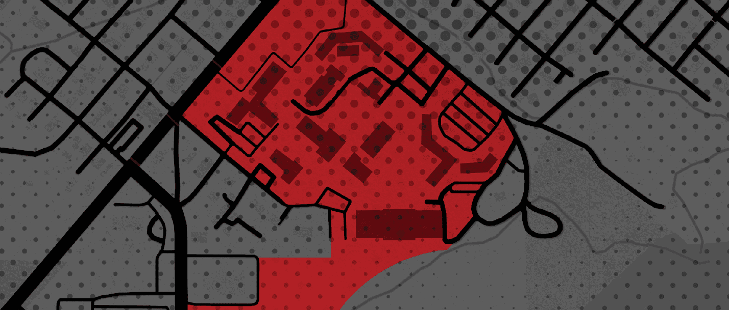 A map of a city with a red area labeled “danger zone." AI generated content