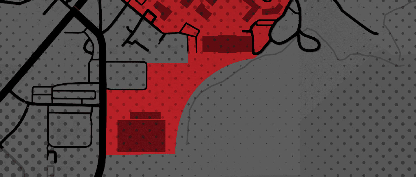 A map of a city with a red area labeled “danger zone." AI generated content