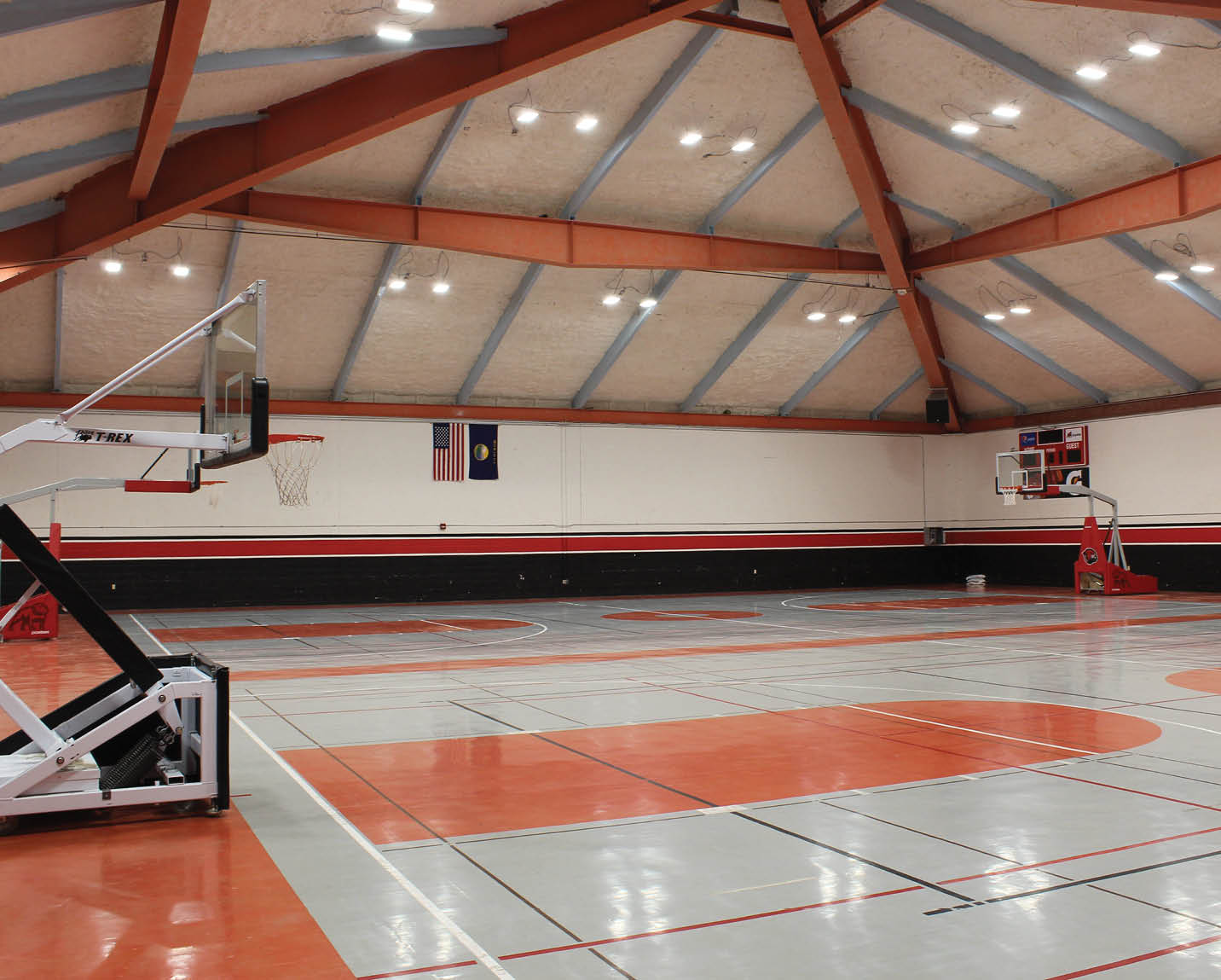 Basketball court with a hoop and a half court. AI generated content
