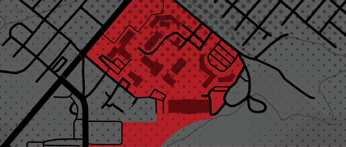 A map of a city with a red area labeled “danger zone." AI generated content