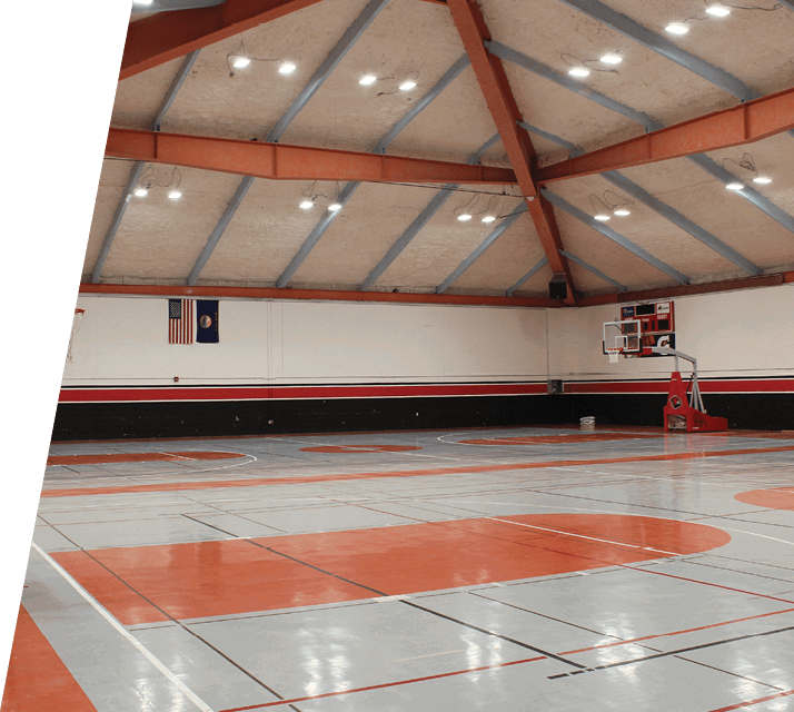 Basketball court with a hoop and a half court. AI generated content