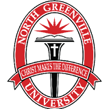 A logo for North Greenville University features a cross and the words “Christ makes the difference". AI generated content