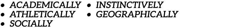 • Academically • instinctively • Athletically • Geographically • Socially 