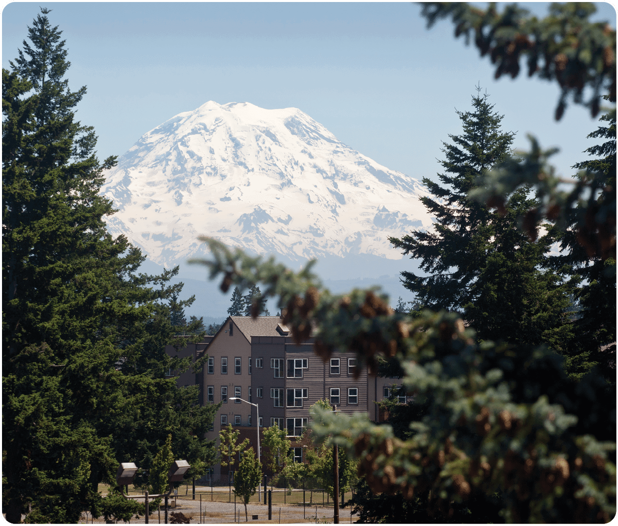 South Hall and Mt. Rainier view from PLU on Tuesday, July 5, 2011.