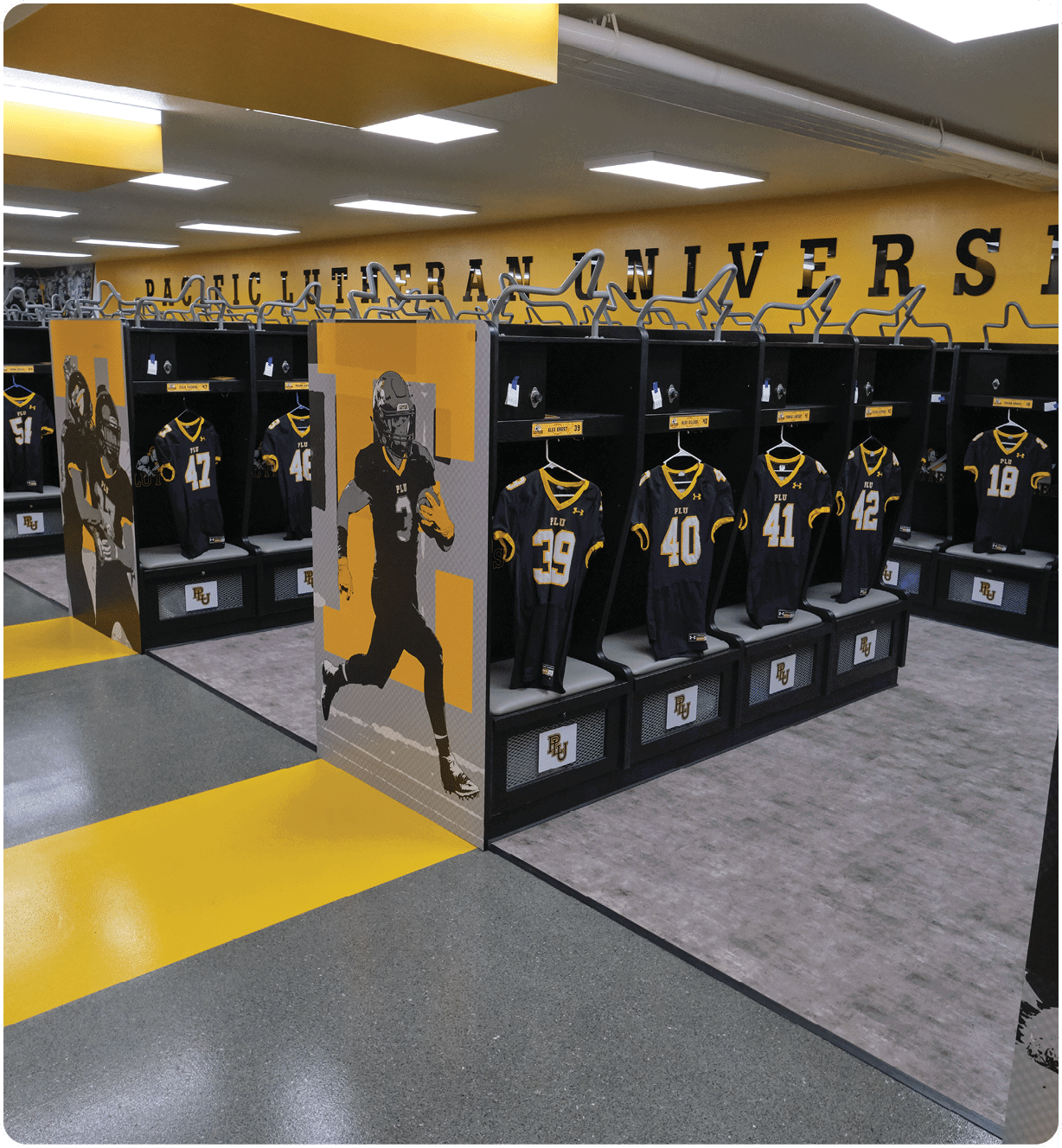 Locker room remodel reveal to the football team at PLU, Wednesday, Aug. 21, 2019. (Photo: John Froschauer/PLU)