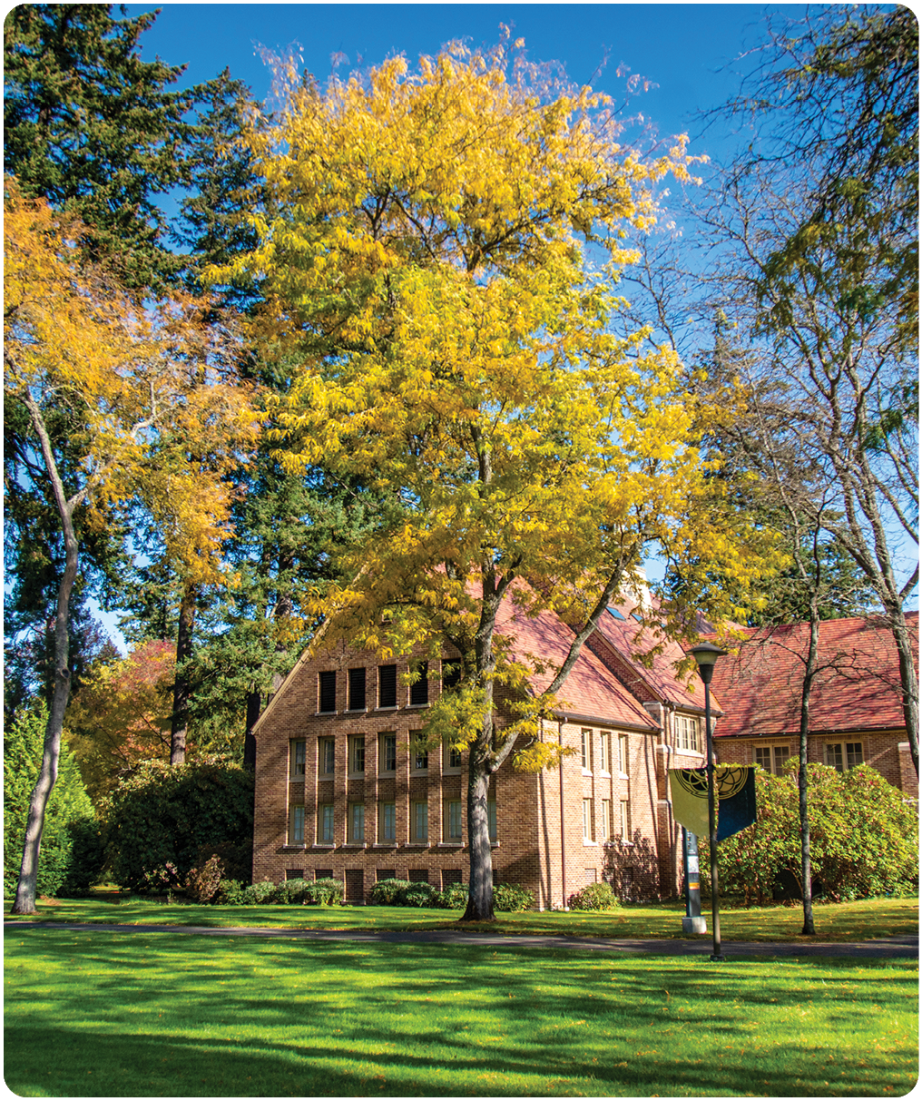 Xavier Hall seen on the upper campus on a sunny fall day, Monday, Nov. 2, 2020, at PLU. (PLU Photo/Silong Chhun)
