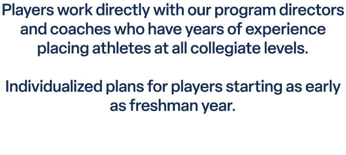 Players work directly with our program directors and coaches who have years of experience placing athletes at all col...