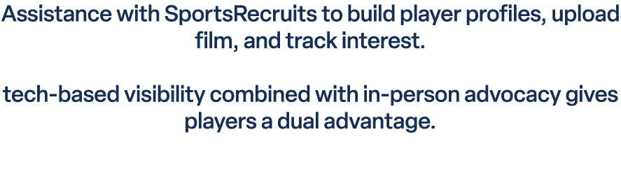 Assistance with SportsRecruits to build player profiles, upload film, and track interest. tech based visibility combi...