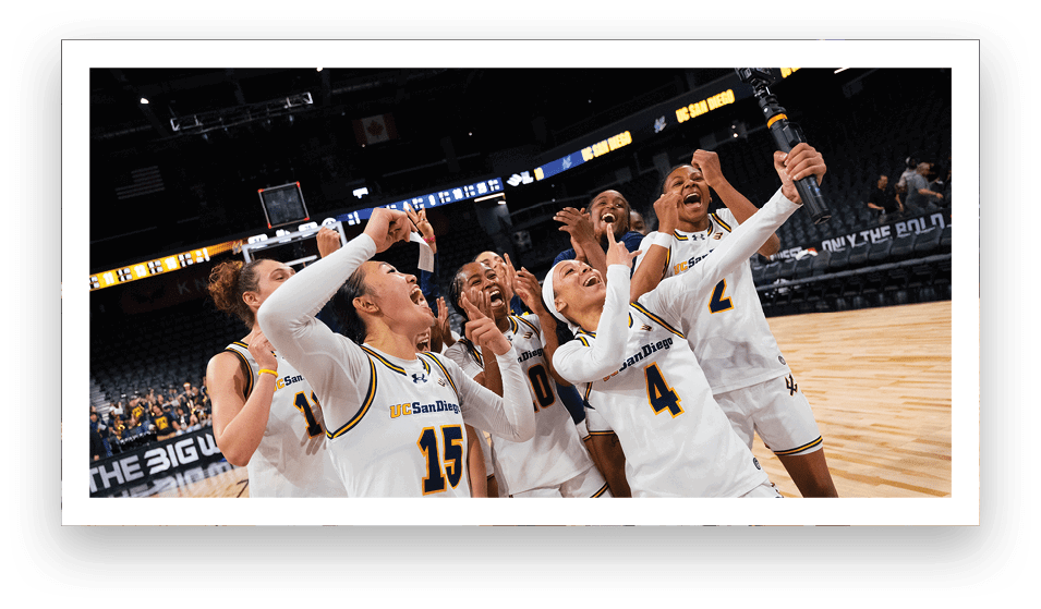A group of people celebrating a victory, with one person holding a trophy. AI generated content