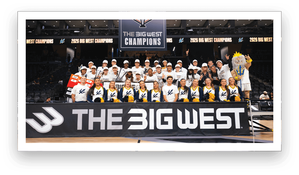 A group of people celebrating a victory, with one person holding a trophy. AI generated content
