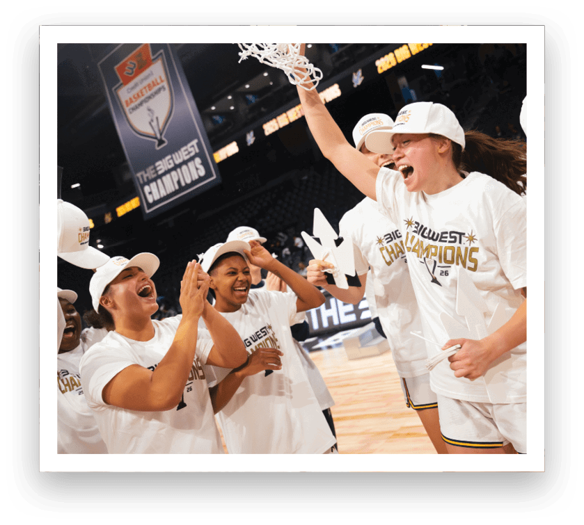 A group of people celebrating a victory on a basketball court. AI generated content