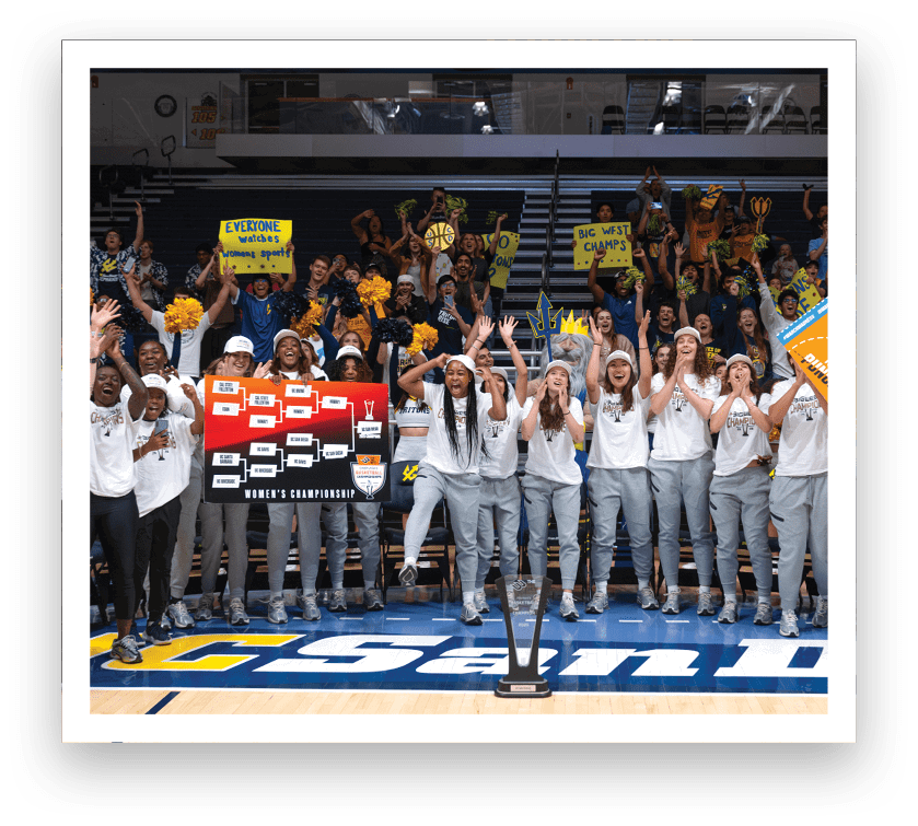 A group of people are standing on a basketball court holding up signs. AI generated content