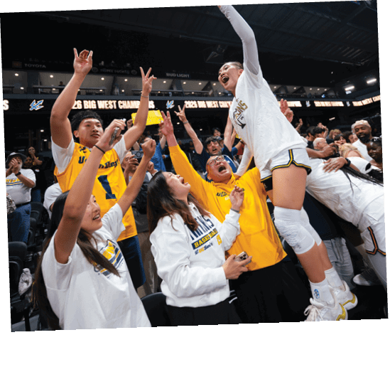 A group of people celebrating a victory in a sports event. AI generated content