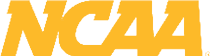 The image shows the NCAA logo in bold yellow letters on a white background. Description generated by AI