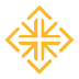 A symmetrical orange geometric design featuring a central cross with arrow-like extensions pointing outward in four diagonal directions. Description generated by AI