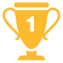 A gold trophy with the number one displayed on it. Description generated by AI